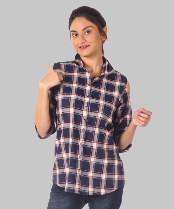 Womens Top Long Sleeves Check Shirt - Image 1