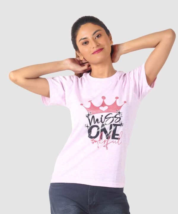 Womens Light Pink Printed Round Neck Top - Image 1
