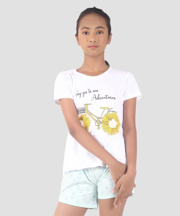 1-220 White Printed Cotton Tee For Girls - Image 1