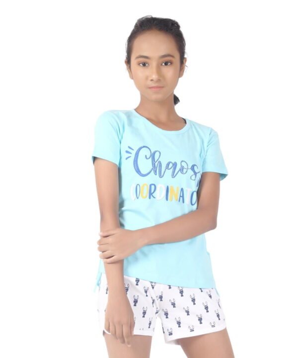 Girls Printed Cotton Tee Sky Blue - Image 5