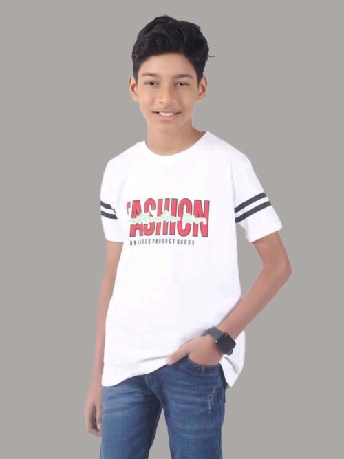 LEANDRO & REUBEN Boy's Half Sleeve Printed Cotton White T-Shirt
