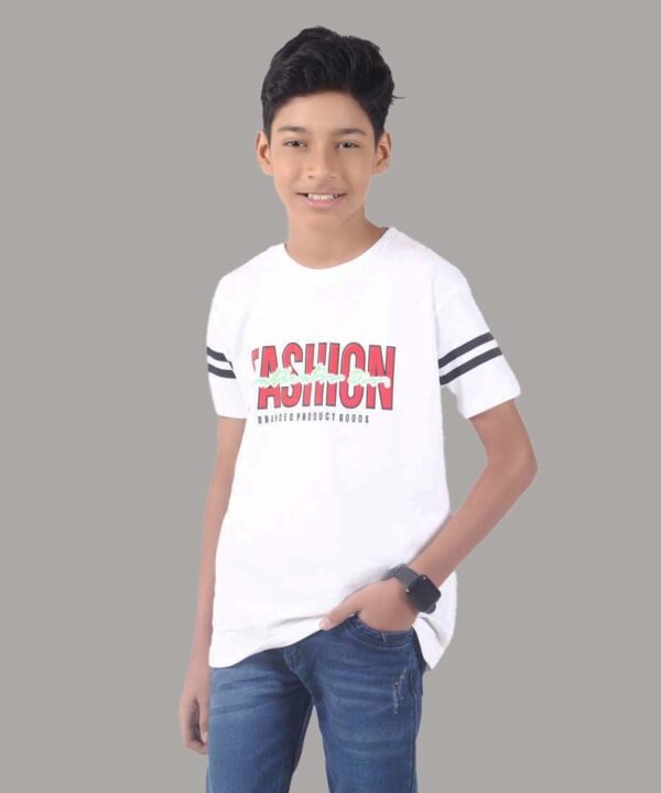 LEANDRO & REUBEN Boy's Half Sleeve Printed Cotton White T-Shirt - Image 1