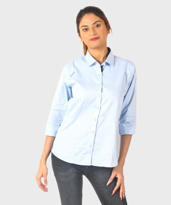 Womens Full Sleeve Casual Shirt | Sky Blue Shirt For Women - Image 2