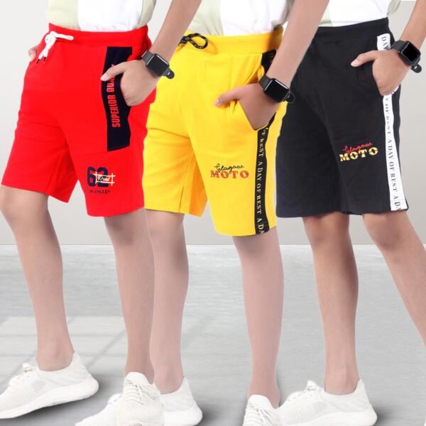 Pure Cotton Shorts For Boys, Kid Elastic Waist Shorts_ Pack Of 3 - Image 1