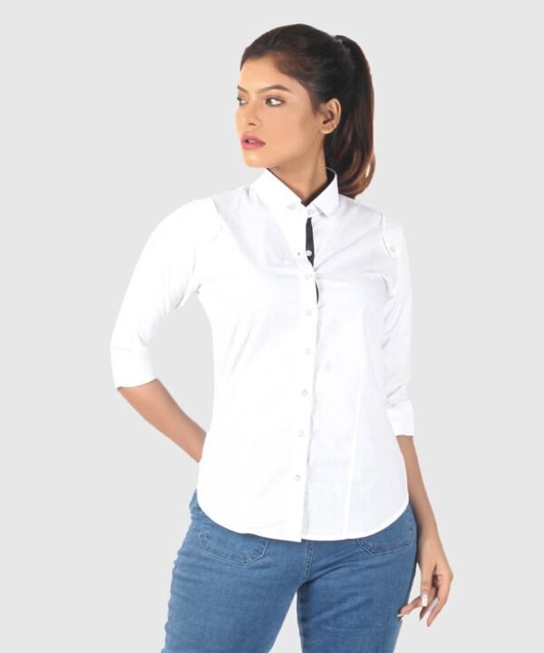 Womens Regular Fit Solid Color Causal Shirt - Image 3