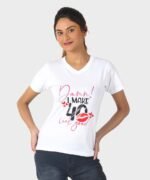 Womens White Printed V-Neck Top