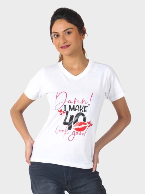 Womens White Printed V-Neck Top