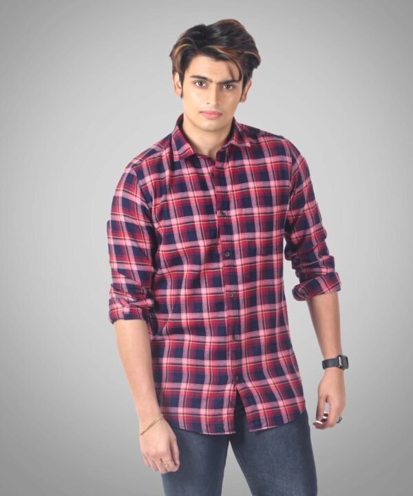 1.1 Mens Button Down Shirts Cotton Long Sleeve Shirts Slim Fit,Men's 100% Cotton Checkered Shirt - Image 1