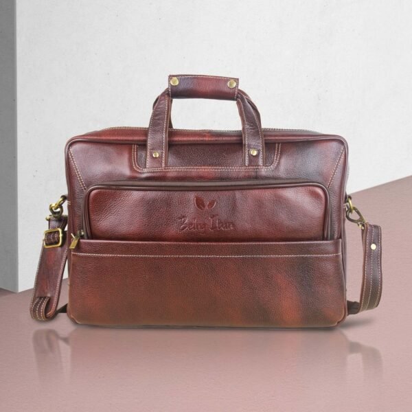 Leather Laptop Bag for Men Women, Premium Laptop Briefcase Fits Up to 15.6 Inch Notebook,Durable Portable Shoulder Messenger Crossbody Bag Carry On Case for Travel Business Office, Brown - Image 1