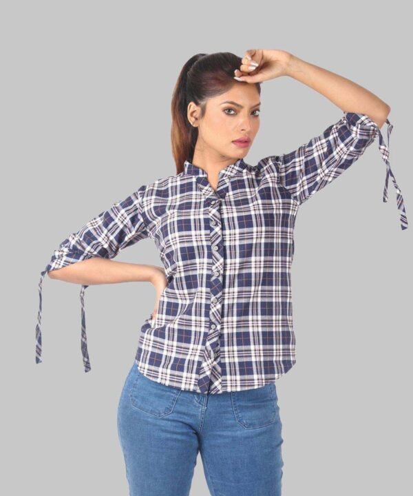 100-11300 Womens Top Long Sleeves Check Shirt - Image 1