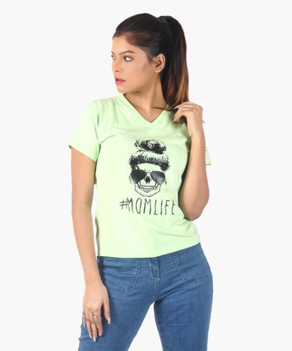 100-2 Womens Lemon Green Printed V-Neck Top - Image 1