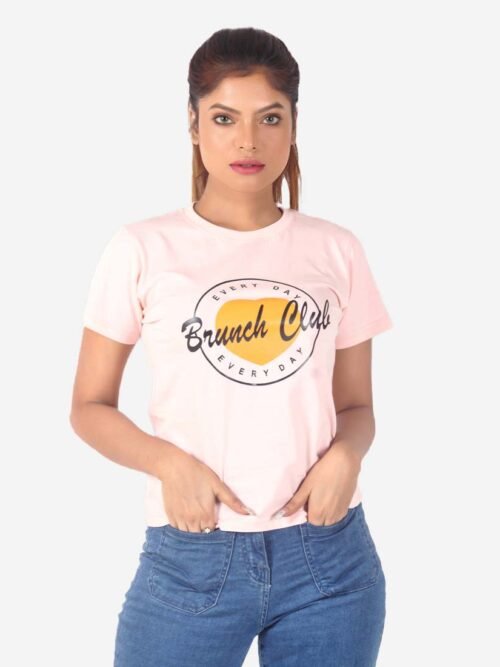 Womens Pink Printed Round Neck Top