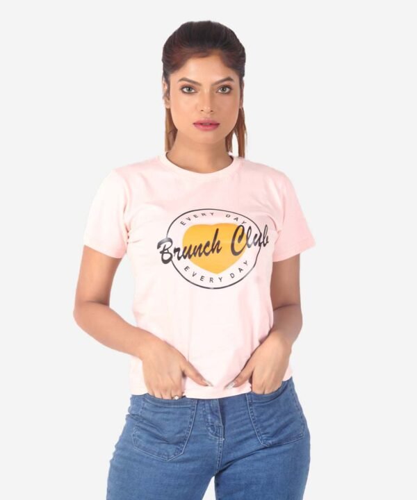 Womens Pink Printed Round Neck Top - Image 1