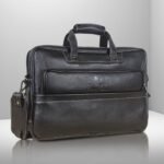 Genuine Leather 14 Ltrs Black Laptop Bag for Men with Padded Laptop Compartment | Everyday Crossbody Shoulder Office Messenger Bag_Black_Black