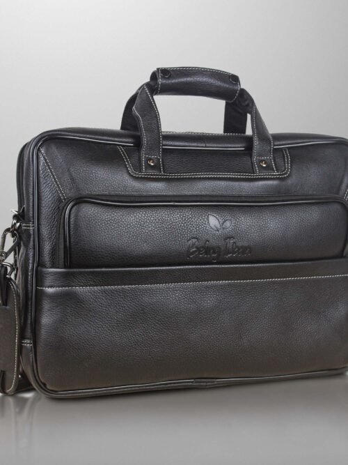 Genuine Leather 14 Ltrs Black Laptop Bag for Men with Padded Laptop Compartment | Everyday Crossbody Shoulder Office Messenger Bag_Black_Black