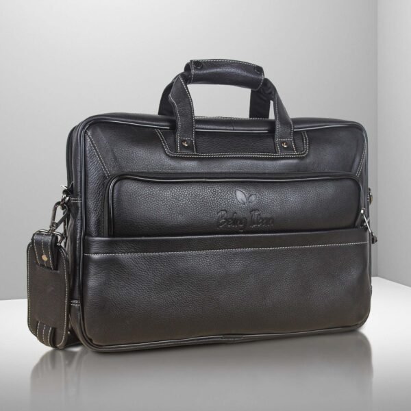 Genuine Leather 14 Ltrs Black Laptop Bag for Men with Padded Laptop Compartment | Everyday Crossbody Shoulder Office Messenger Bag_Black_Black - Image 1