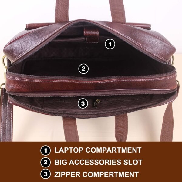 Leather Laptop Bag for Men Women, Premium Laptop Briefcase Fits Up to 15.6 Inch Notebook,Durable Portable Shoulder Messenger Crossbody Bag Carry On Case for Travel Business Office, Brown - Image 7