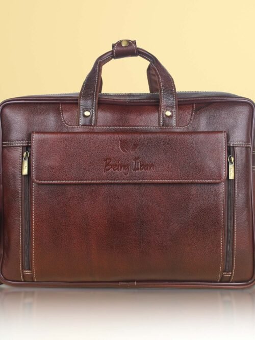 Leather Laptop Bag for Men Women, Premium Laptop Briefcase Fits Up to 15.6 Inch Notebook, Waterproof Durable Portable Shoulder Messenger Crossbody Bag Carry On Case for Travel Business Office, Brown