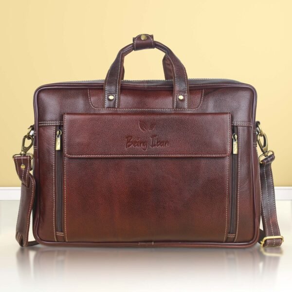 12 Leather Laptop Bag for Men Women, Premium Laptop Briefcase Fits Up to 15.6 Inch Notebook, Waterproof Durable Portable Shoulder Messenger Crossbody Bag Carry On Case for Travel Business Office, Brown - Image 1