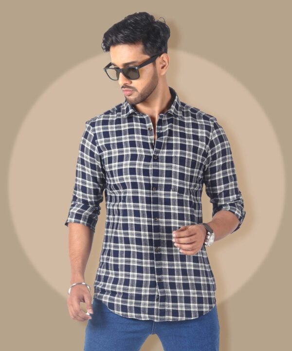 Man Slim Fit Cotton Casual Check Shirt for Men|Men's Cotton Casual Slim Fit Checkered Shirt|Full Sleeve Shirt - Image 1