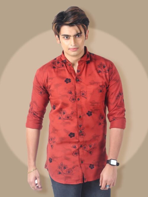 Mens Full Sleeves Casual Shirt| Mens Stylish Summer Printed Shirt_Maroon