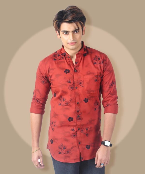 Mens Full Sleeves Casual Shirt| Mens Stylish Summer Printed Shirt_Maroon - Image 1