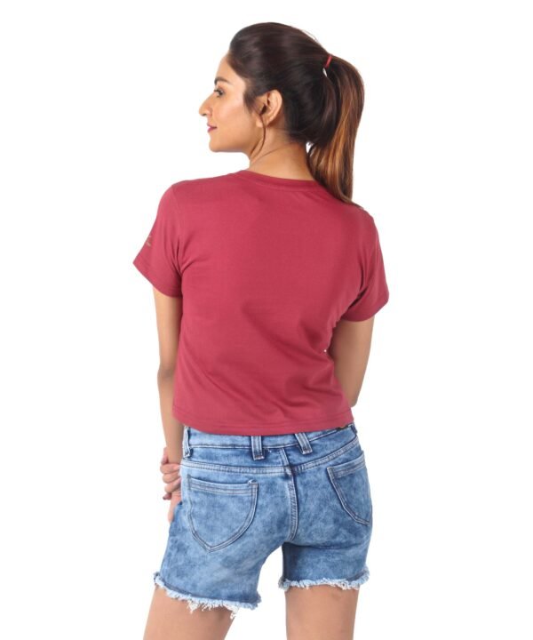 Womens Maroon Printed Round Neck Top - Image 2