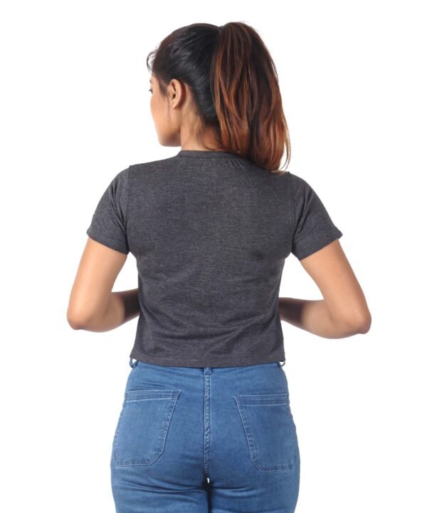 Womens Dark Grey Printed Round Neck Top - Image 3