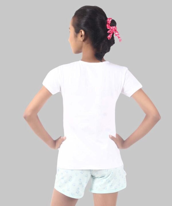 White Printed Cotton Tee For Girls - Image 2