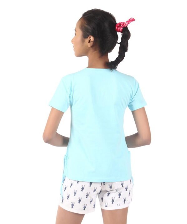 Girls Printed Cotton Tee Sky Blue - Image 3