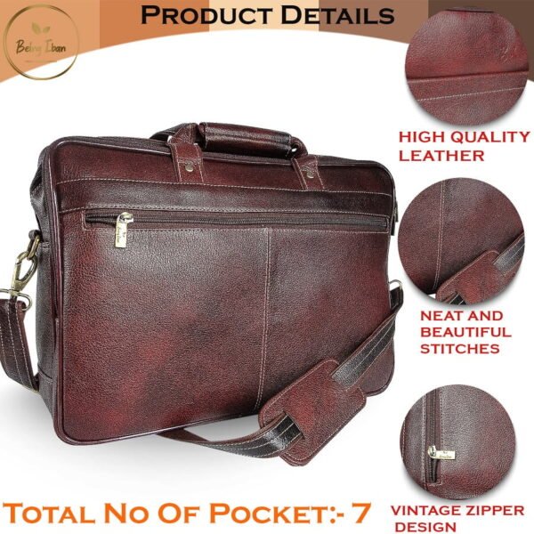 2-30 Leather Laptop Bag for Men Women, Premium Laptop Briefcase Fits Up to 15.6 Inch Notebook, Waterproof Durable Portable Shoulder Messenger Crossbody Bag Carry On Case for Travel Business Office, Brown - Image 3