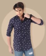 Mens Full Sleeves Casual Shirt| Mens Stylish Summer Printed Shirt_Navy Blue