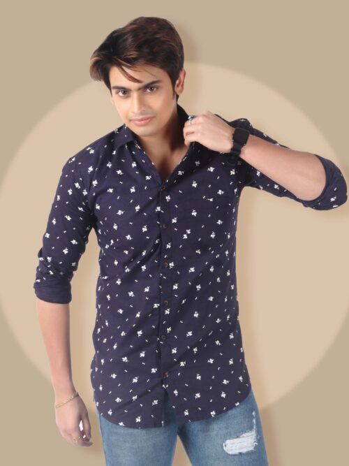 Mens Full Sleeves Casual Shirt| Mens Stylish Summer Printed Shirt_Navy Blue