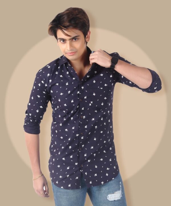 21 Mens Full Sleeves Casual Shirt| Mens Stylish Summer Printed Shirt_Navy Blue - Image 1