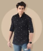 Mens Full Sleeves Casual Shirt| Mens Stylish Summer Printed Shirt_Black