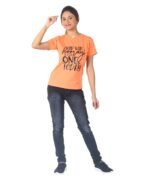 Womens Orange Printed Round Neck Top - Image 3