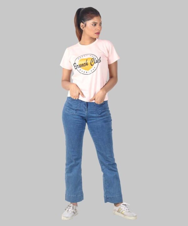 Womens Pink Printed Round Neck Top - Image 3