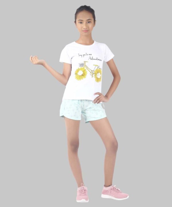 White Printed Cotton Tee For Girls - Image 3