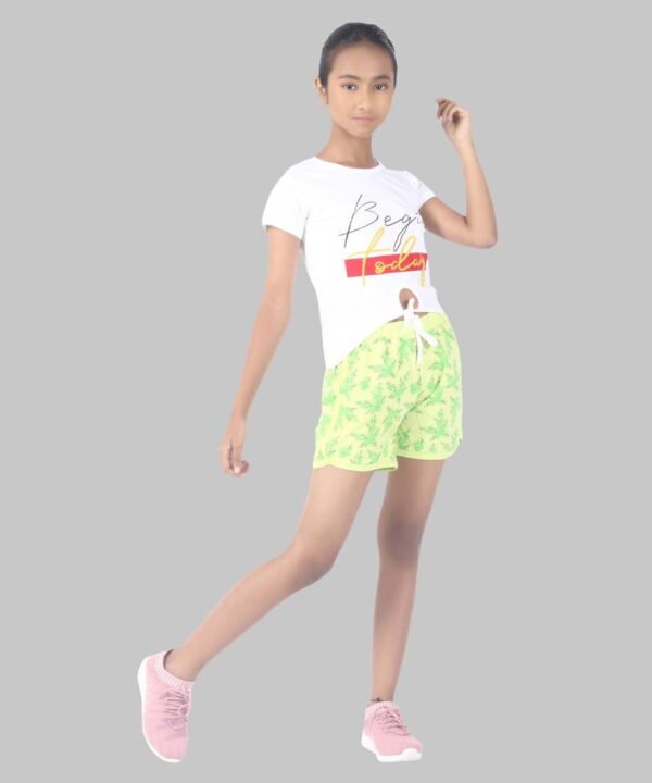 White Printed Round Neck Tee For Girls - Image 3