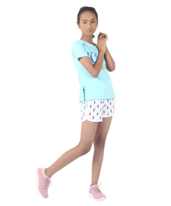 Girls Printed Cotton Tee Sky Blue - Image 2