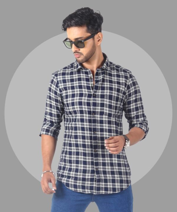 Man Slim Fit Cotton Casual Check Shirt for Men|Men's Cotton Casual Slim Fit Checkered Shirt - Image 1