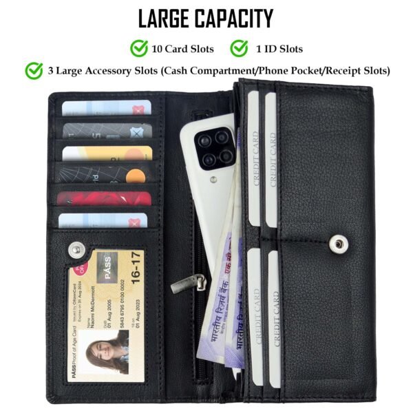 Women Wallet Genuine Leather RFID Blocking Designer Bifold Card Holder Handbag Ladies Phone Clutch With ID Window - Image 3