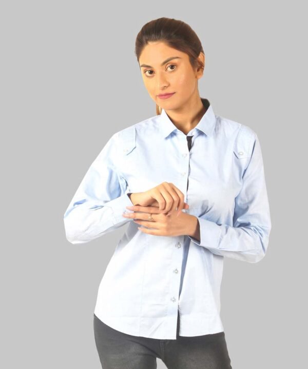 Womens Full Sleeve Casual Shirt | Sky Blue Shirt For Women - Image 4