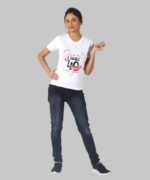 Womens White Printed V-Neck Top - Image 3