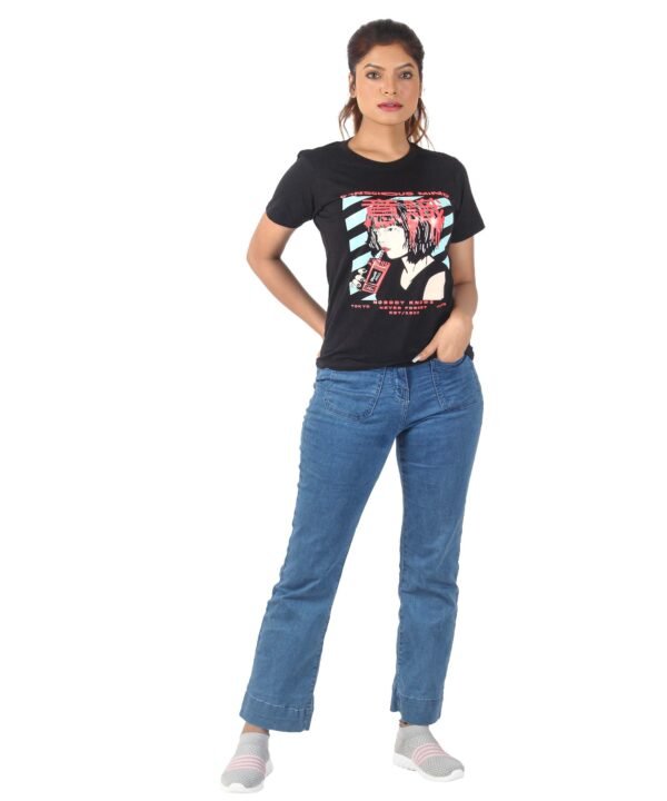 Womens Black Printed Round Neck Top - Image 3