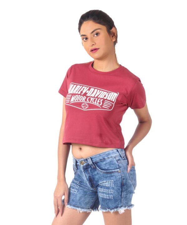 Womens Maroon Printed Round Neck Top - Image 4