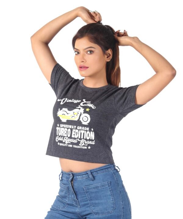 4-12 Womens Dark Grey Printed Round Neck Top - Image 1