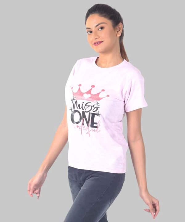 Womens Light Pink Printed Round Neck Top - Image 4