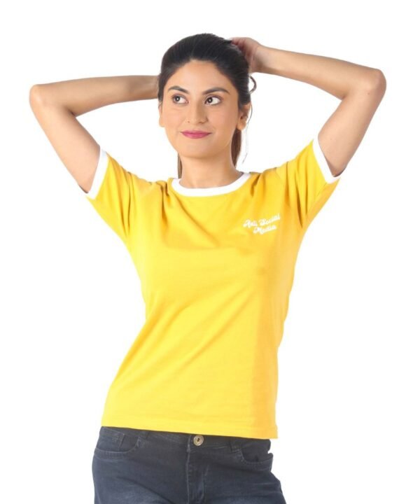 Womens Yellow Printed Round Neck Top - Image 4