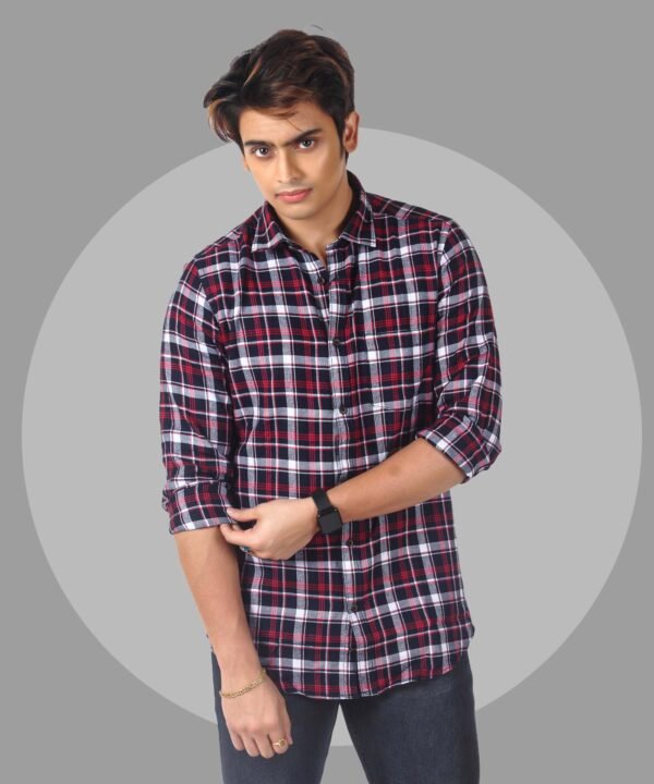 Full Sleeve Shirt for Formal & Casual Wear|Men's Cotton Box Checkered Slim Fit Casual Shirt with Chest Pocket - Image 1
